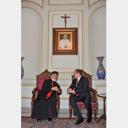 Entretien  de S.A.S. le Prince Albert II avec le Patriarche d'Antioche et de tout l'Orient, le...